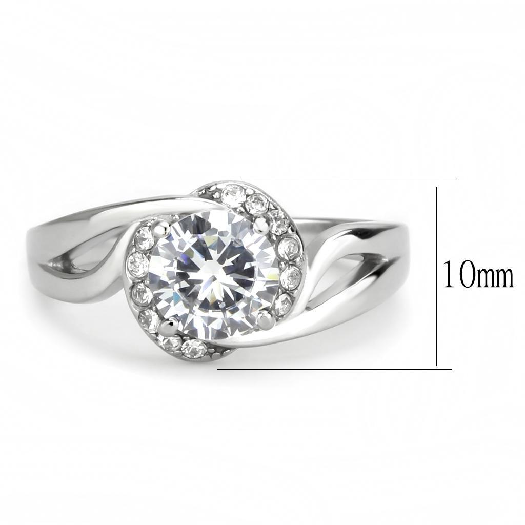 TK3701 - High polished (no plating) Stainless Steel Ring with AAA Grade CZ  in Clear - Joyeria Lady