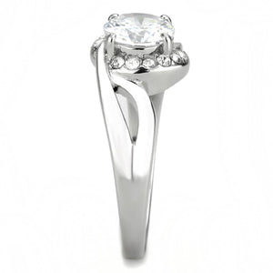 TK3701 - High polished (no plating) Stainless Steel Ring with AAA Grade CZ  in Clear