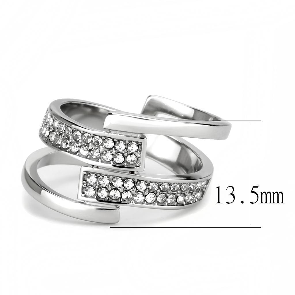 TK3702 - High polished (no plating) Stainless Steel Ring with Top Grade Crystal  in Clear - Joyeria Lady