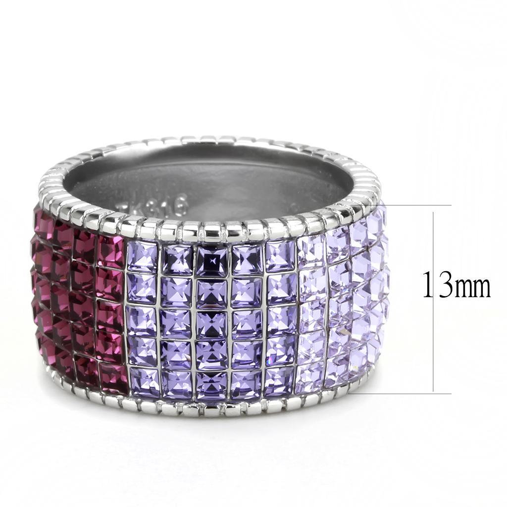 TK3703 - High polished (no plating) Stainless Steel Ring with Top Grade Crystal  in Multi Color - Joyeria Lady