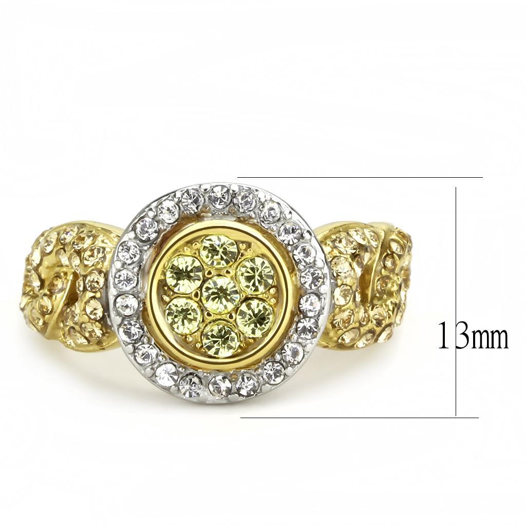 TK3704 - Two-Tone IP Gold (Ion Plating) Stainless Steel Ring with Top Grade Crystal  in Multi Color - Joyeria Lady