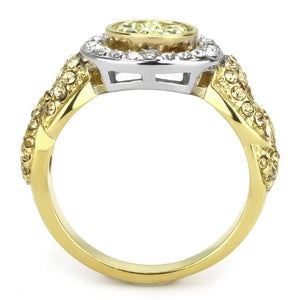 TK3704 - Two-Tone IP Gold (Ion Plating) Stainless Steel Ring with Top Grade Crystal  in Multi Color