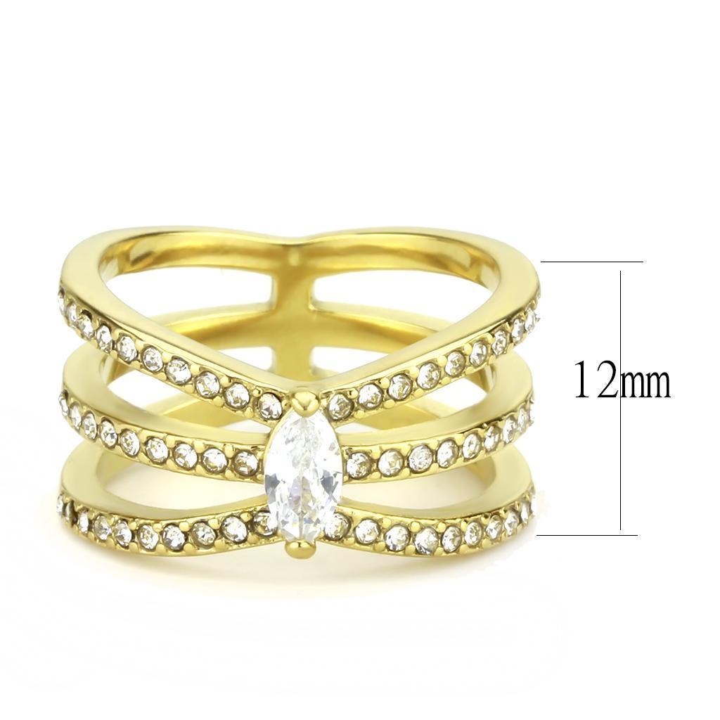 TK3705 - IP Gold(Ion Plating) Stainless Steel Ring with AAA Grade CZ  in Clear - Joyeria Lady