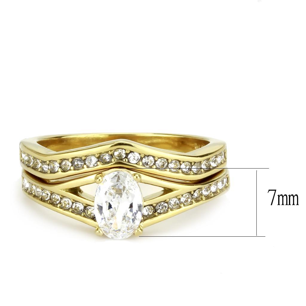 TK3706 - IP Gold(Ion Plating) Stainless Steel Ring with AAA Grade CZ  in Clear - Joyeria Lady