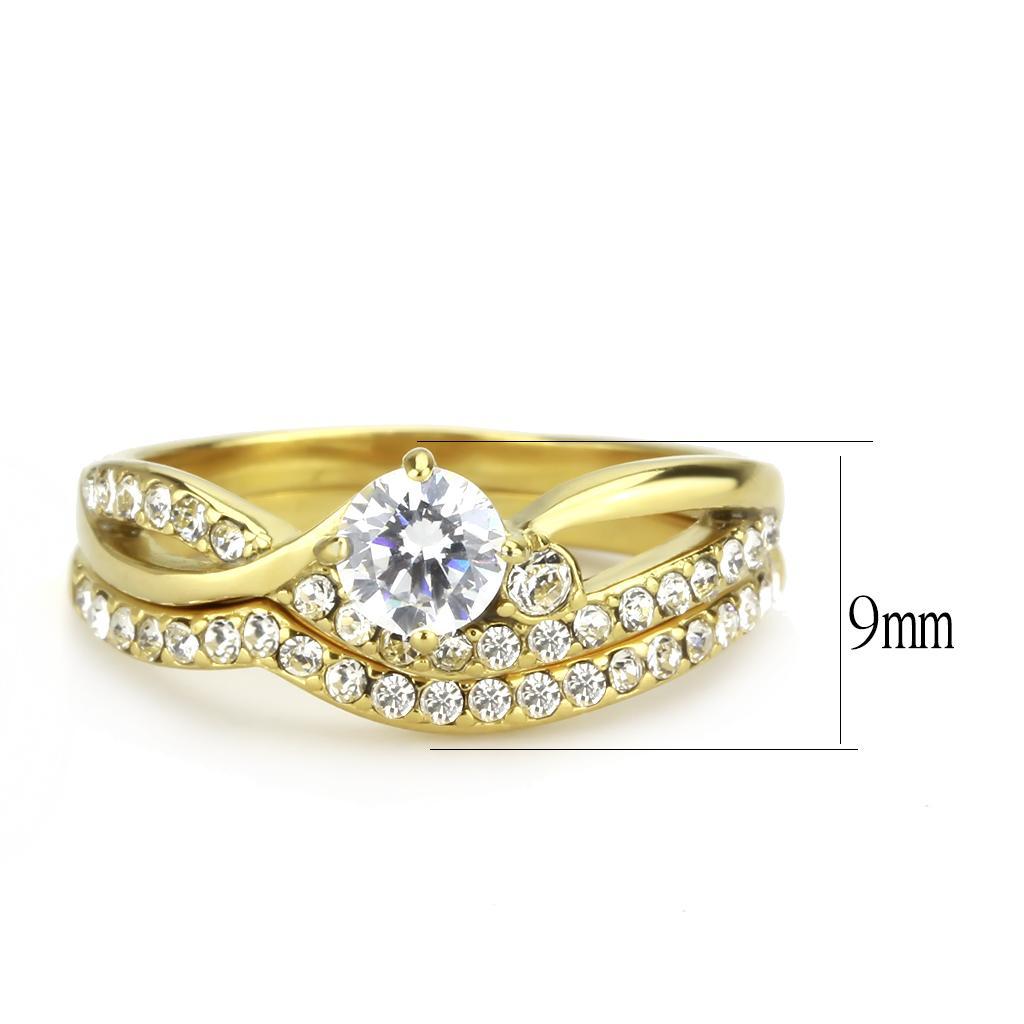 TK3708 - IP Gold(Ion Plating) Stainless Steel Ring with AAA Grade CZ  in Clear - Joyeria Lady