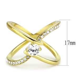TK3709 - IP Gold(Ion Plating) Stainless Steel Ring with AAA Grade CZ  in Clear