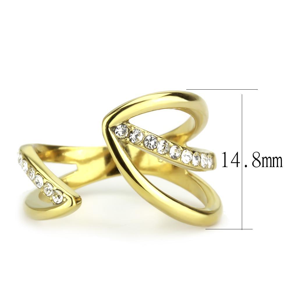 TK3710 - IP Gold(Ion Plating) Stainless Steel Ring with Top Grade Crystal  in Clear - Joyeria Lady