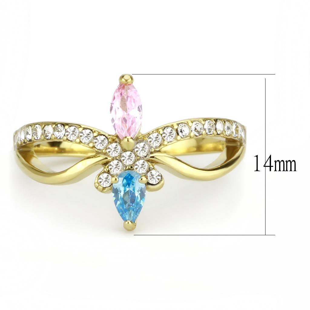 TK3712 - IP Gold(Ion Plating) Stainless Steel Ring with AAA Grade CZ  in Multi Color - Joyeria Lady