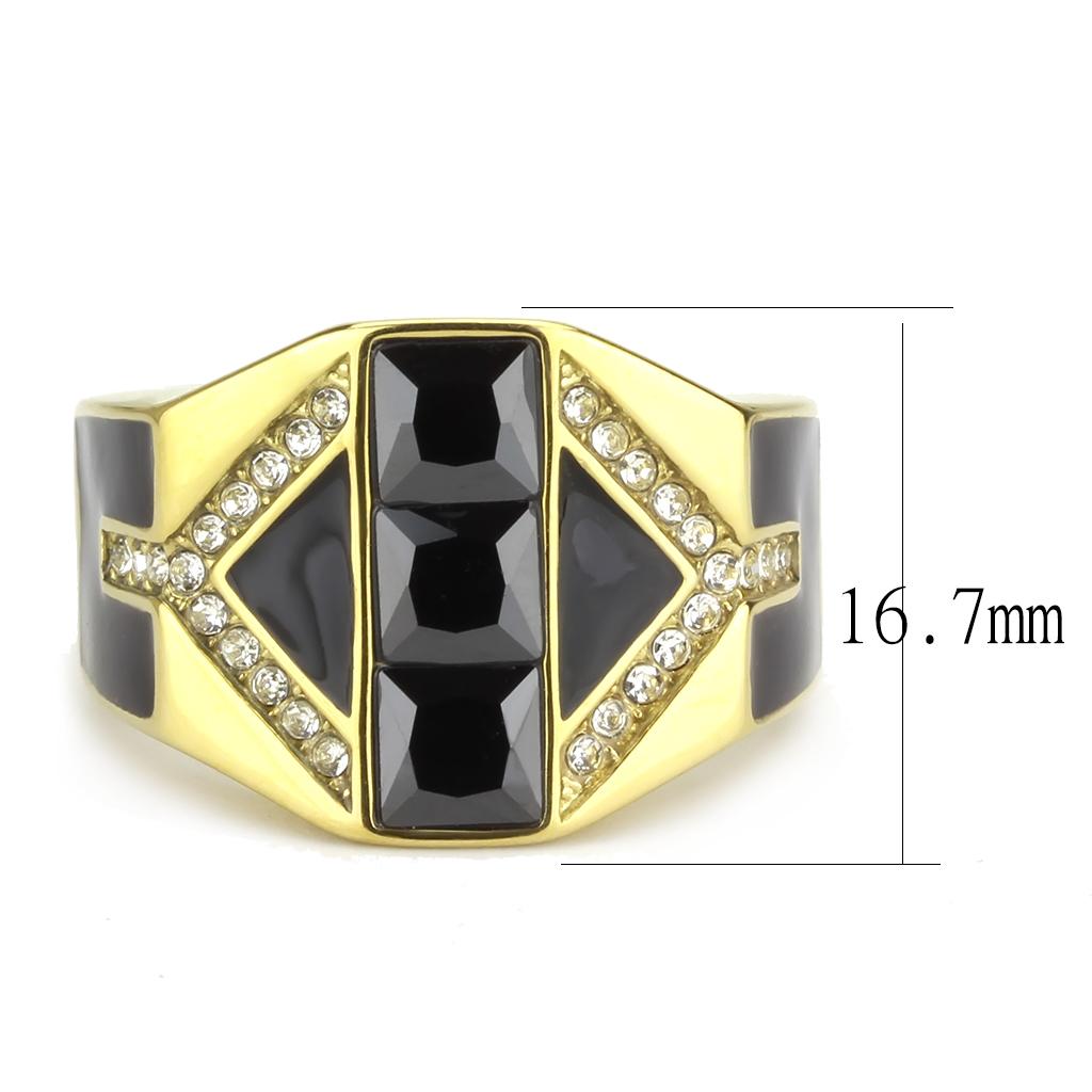 TK3721 IP Gold(Ion Plating) Stainless Steel Ring with AAA Grade CZ in Black Diamond - Joyeria Lady