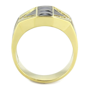 TK3721 IP Gold(Ion Plating) Stainless Steel Ring with AAA Grade CZ in Black Diamond