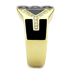 TK3721 IP Gold(Ion Plating) Stainless Steel Ring with AAA Grade CZ in Black Diamond