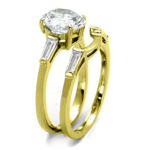 TK44701 - IP Gold(Ion Plating) Stainless Steel Ring with AAA Grade CZ  in Clear