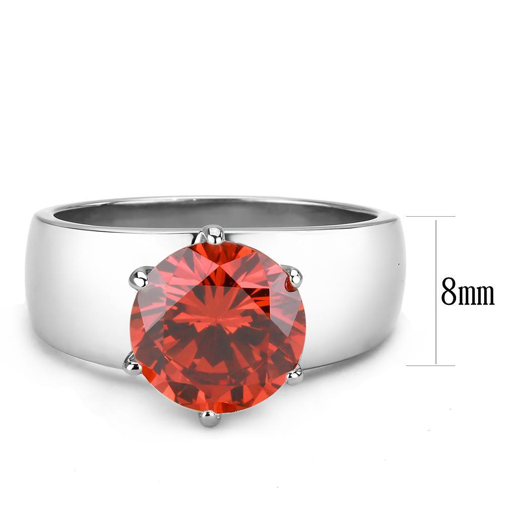 TK52001 - High polished (no plating) Stainless Steel Ring with AAA Grade CZ  in Garnet - Joyeria Lady