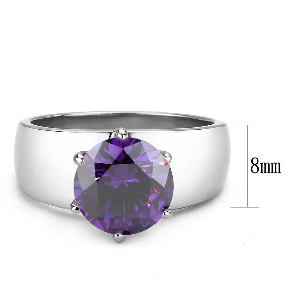 TK52002 - High polished (no plating) Stainless Steel Ring with AAA Grade CZ  in Amethyst - Joyeria Lady