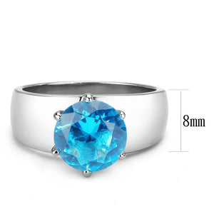TK52003 - High polished (no plating) Stainless Steel Ring with Synthetic Synthetic Glass in Sea Blue