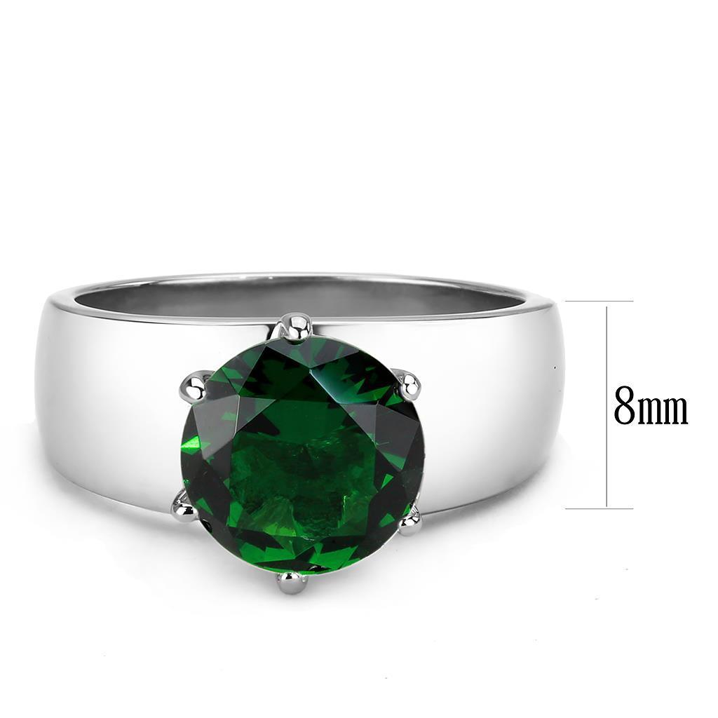 TK52005 - High polished (no plating) Stainless Steel Ring with Synthetic Synthetic Glass in Emerald - Joyeria Lady