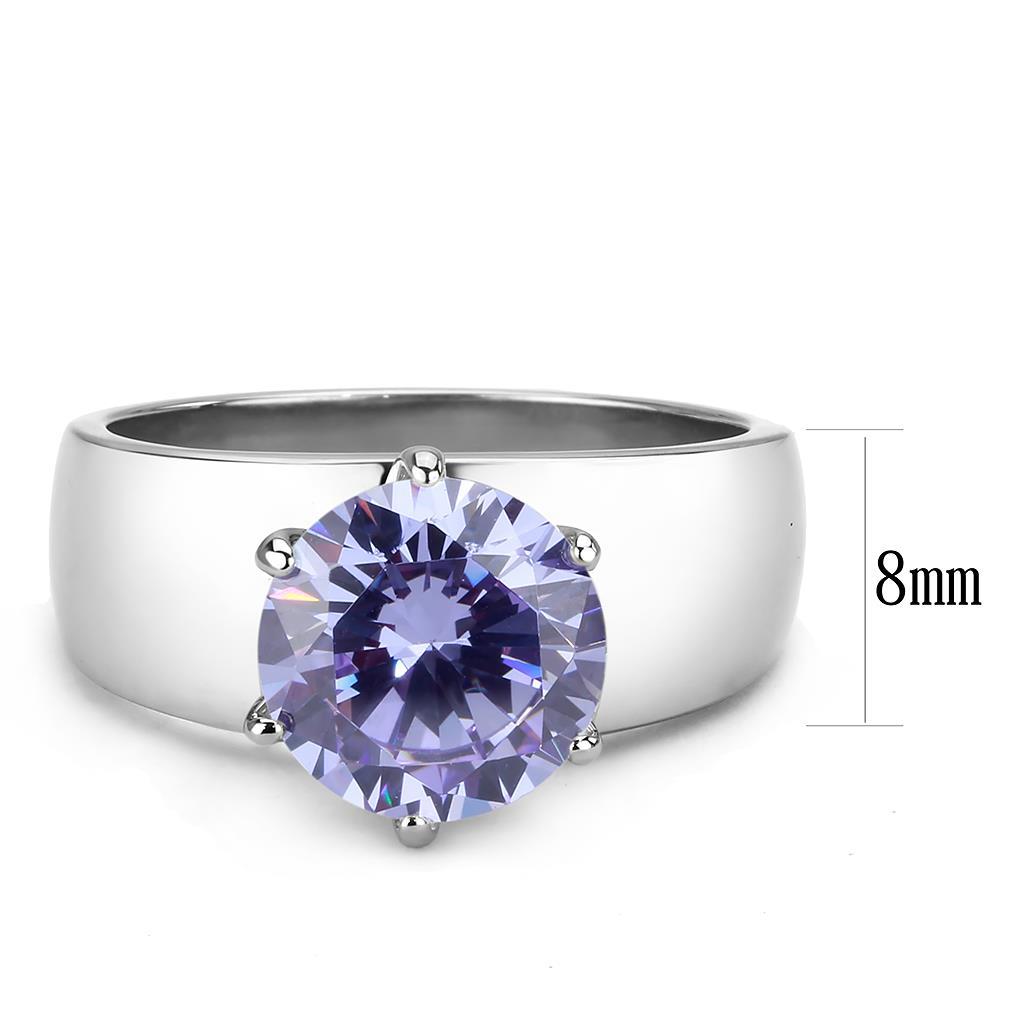 TK52006 - High polished (no plating) Stainless Steel Ring with AAA Grade CZ  in Light Amethyst - Joyeria Lady
