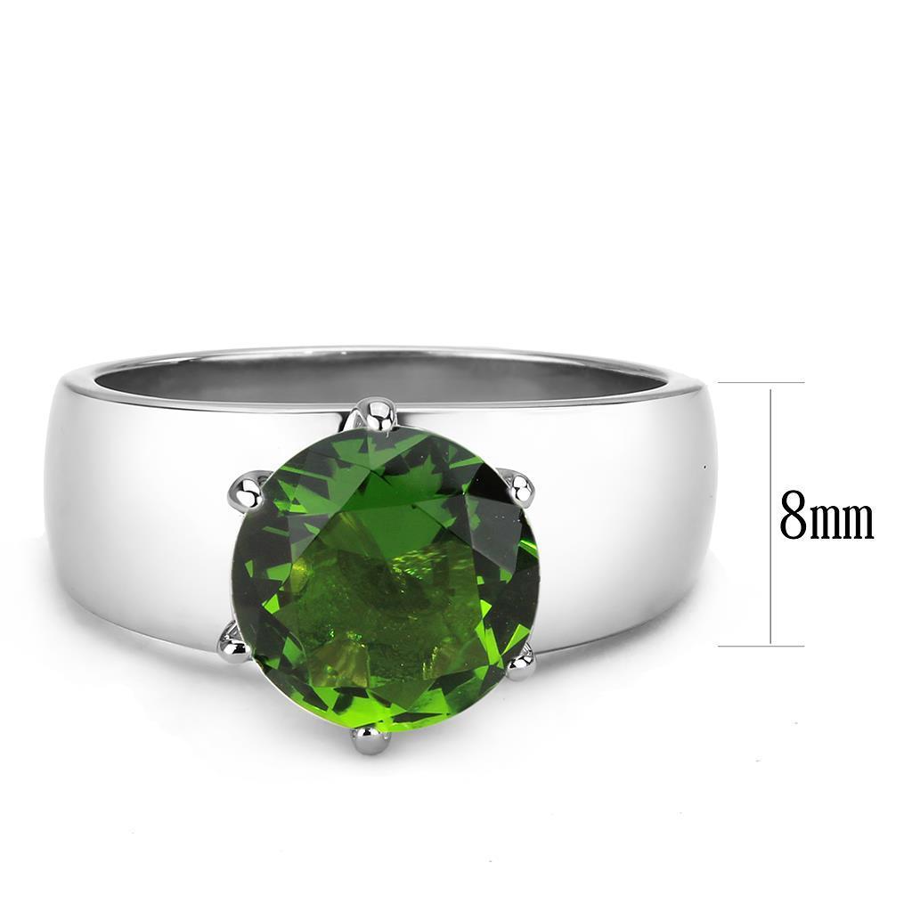 TK52008 - High polished (no plating) Stainless Steel Ring with Synthetic Synthetic Glass in Peridot - Joyeria Lady