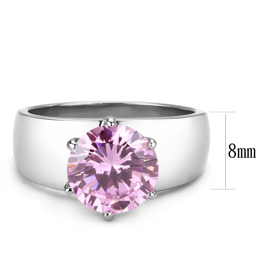 TK52010 - High polished (no plating) Stainless Steel Ring with AAA Grade CZ  in Rose - Joyeria Lady
