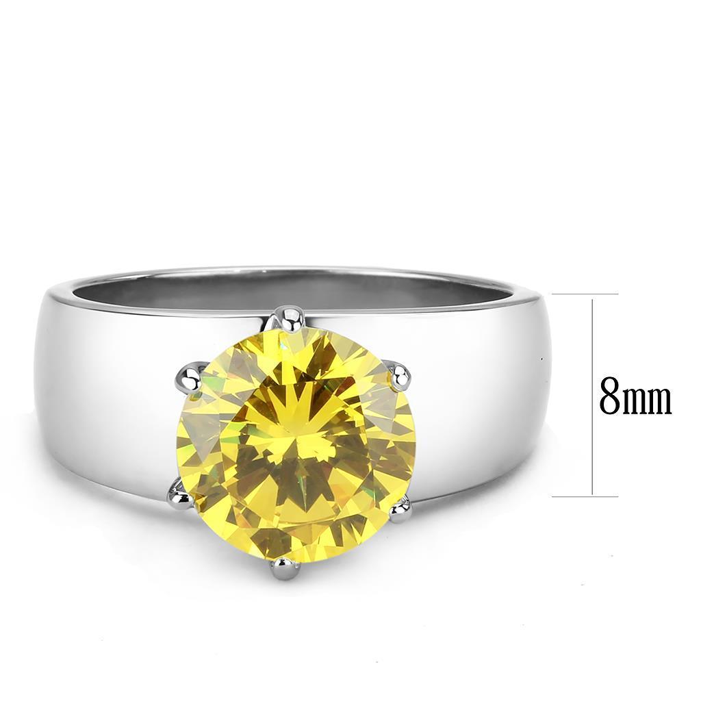 TK52011 - High polished (no plating) Stainless Steel Ring with AAA Grade CZ  in Topaz - Joyeria Lady