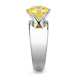 TK52011 - High polished (no plating) Stainless Steel Ring with AAA Grade CZ  in Topaz