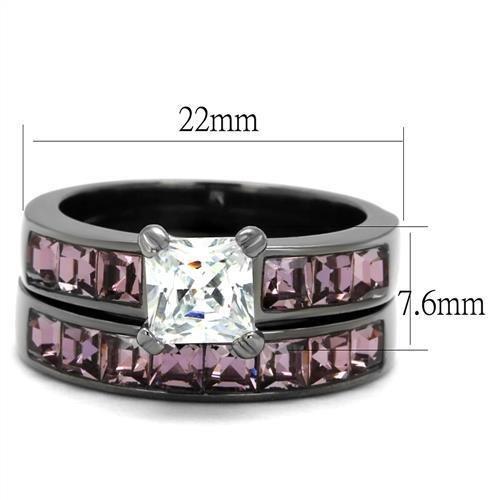 TK61206LJ - IP Light Black  (IP Gun) Stainless Steel Ring with AAA Grade CZ  in Clear - Joyeria Lady