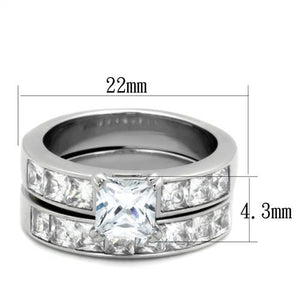 TK61206 - High polished (no plating) Stainless Steel Ring with AAA Grade CZ  in Clear