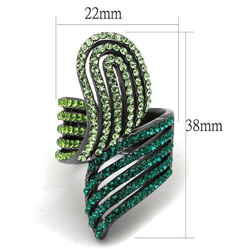 TK691LJ - IP Light Black  (IP Gun) Stainless Steel Ring with Top Grade Crystal  in Multi Color - Joyeria Lady