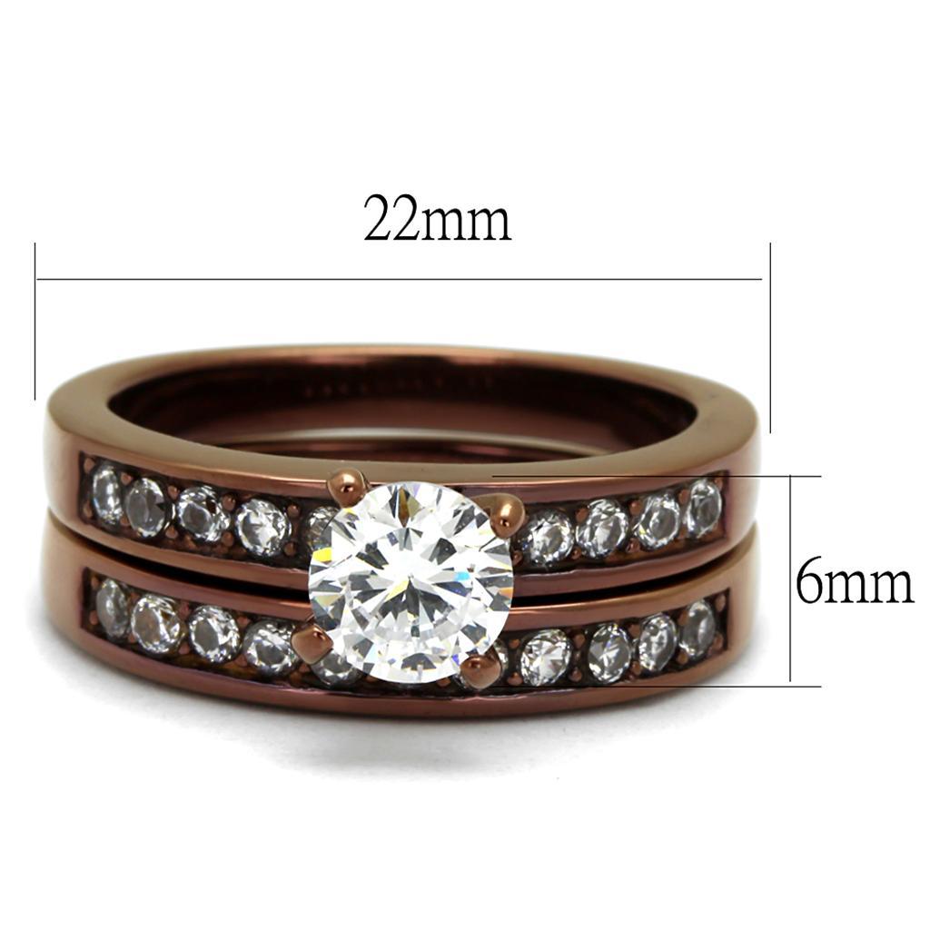 TK8X003LC - IP Coffee light Stainless Steel Ring with AAA Grade CZ  in Clear - Joyeria Lady
