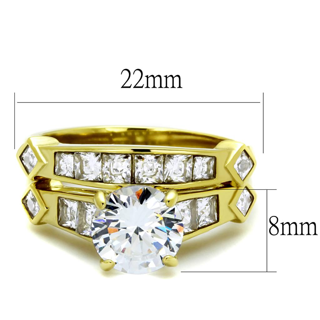 TK8X040 - IP Gold(Ion Plating) Stainless Steel Ring with AAA Grade CZ  in Clear - Joyeria Lady