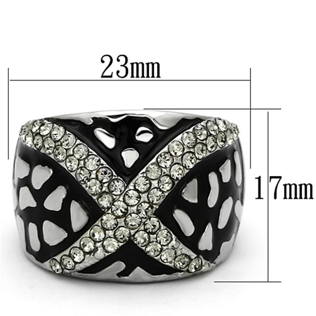 TK921 - High polished (no plating) Stainless Steel Ring with Top Grade Crystal  in Black Diamond - Joyeria Lady