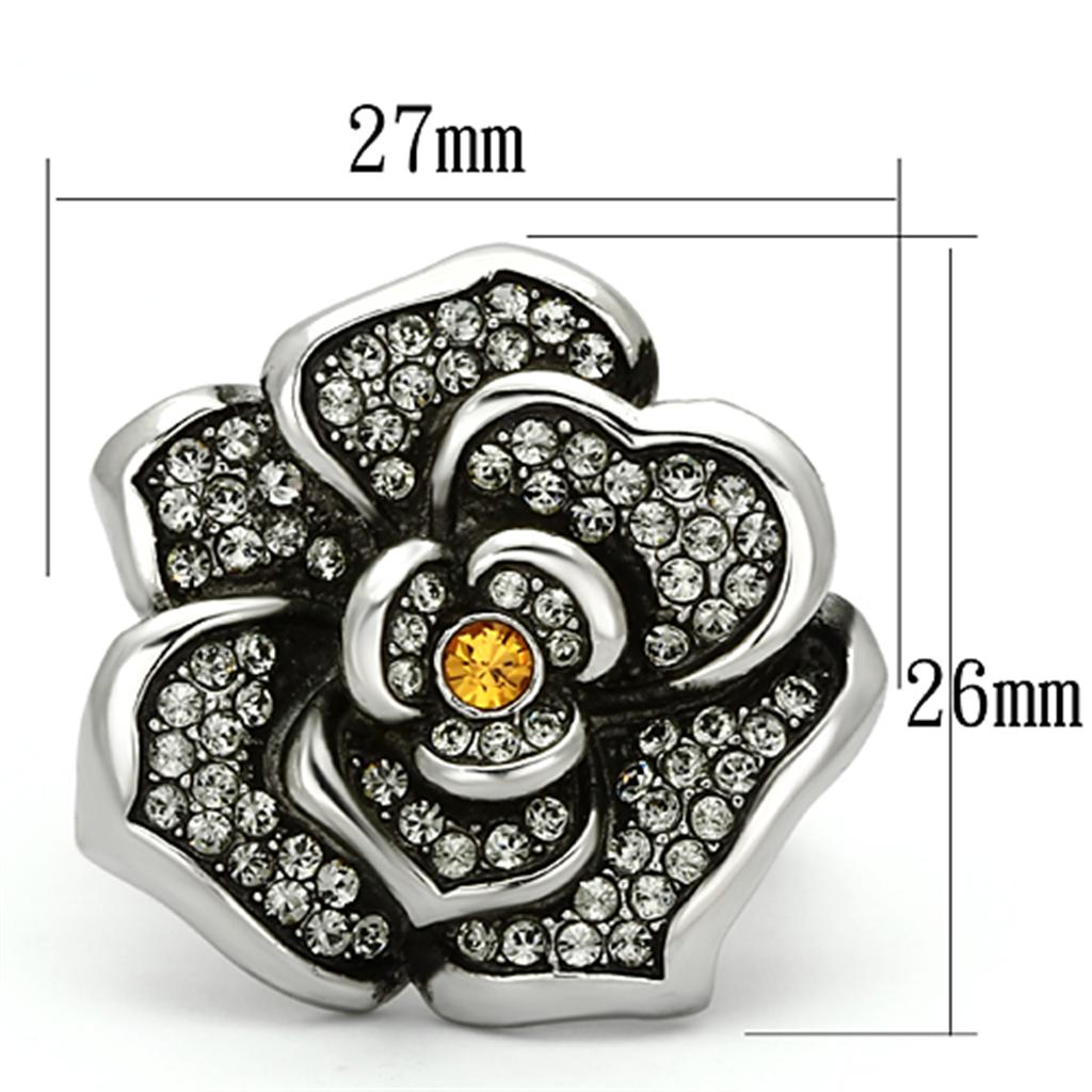 TK924 - High polished (no plating) Stainless Steel Ring with Top Grade Crystal  in Topaz - Joyeria Lady