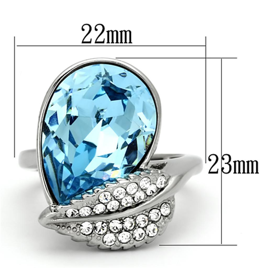 TK930 - High polished (no plating) Stainless Steel Ring with Top Grade Crystal  in Sea Blue - Joyeria Lady