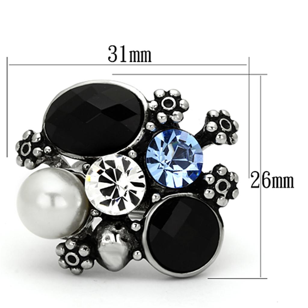 TK941 - High polished (no plating) Stainless Steel Ring with Synthetic Synthetic Glass in Jet - Joyeria Lady