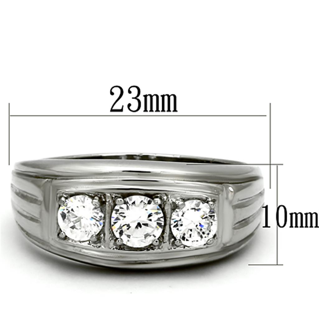 TK946 High polished (no plating) Stainless Steel Ring with AAA Grade CZ in Clear - Joyeria Lady