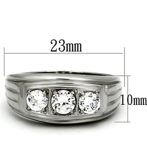 TK946 High polished (no plating) Stainless Steel Ring with AAA Grade CZ in Clear