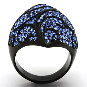 TK949 - IP Black(Ion Plating) Stainless Steel Ring with Top Grade Crystal  in Sapphire