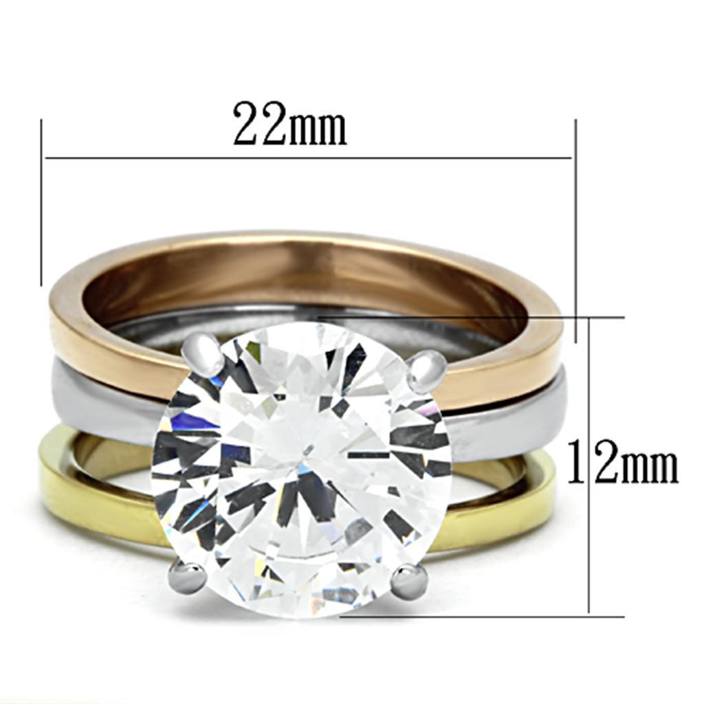 TK963 - Three Tone IPï¼ˆIP Gold & IP Rose Gold & High Polished) Stainless Steel Ring with AAA Grade CZ  in Clear - Joyeria Lady