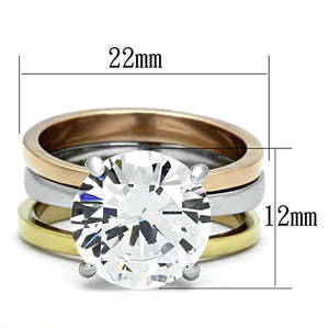 TK963 - Three Tone IPï¼ˆIP Gold & IP Rose Gold & High Polished) Stainless Steel Ring with AAA Grade CZ  in Clear