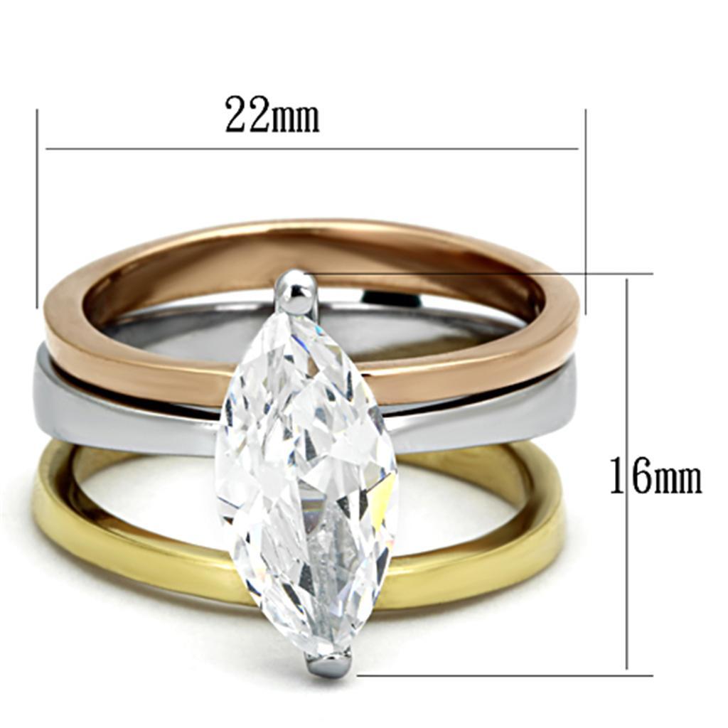TK964 - Three Tone IPï¼ˆIP Gold & IP Rose Gold & High Polished) Stainless Steel Ring with AAA Grade CZ  in Clear - Joyeria Lady