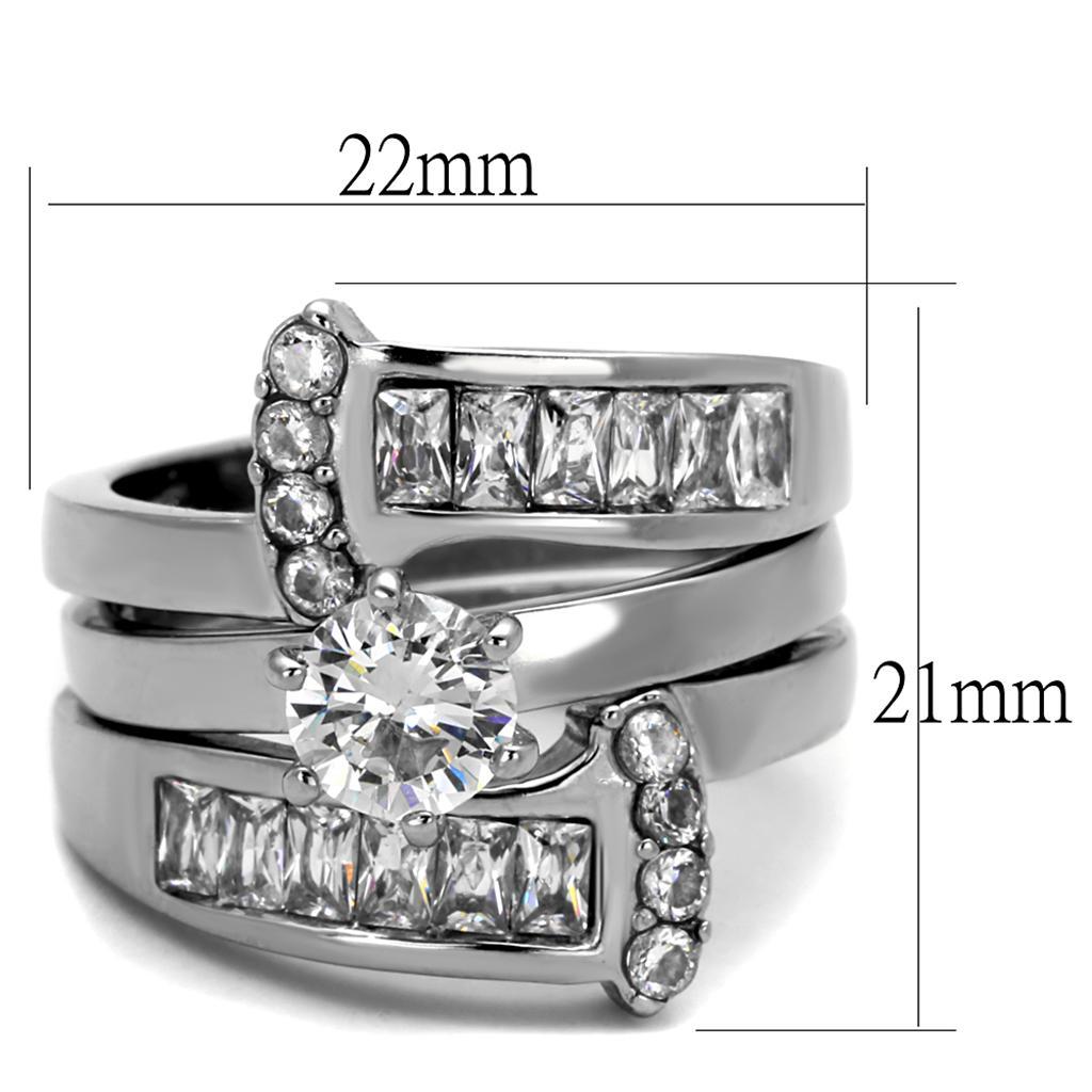 TK976 - High polished (no plating) Stainless Steel Ring with AAA Grade CZ  in Clear - Joyeria Lady