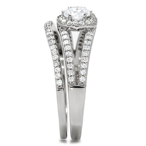 TS004 - Rhodium 925 Sterling Silver Ring with AAA Grade CZ  in Clear