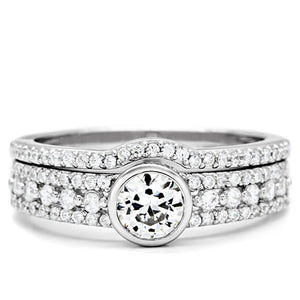 TS005 - Rhodium 925 Sterling Silver Ring with AAA Grade CZ  in Clear