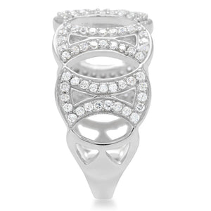 TS009 Rhodium 925 Sterling Silver Ring with AAA Grade CZ in Clear