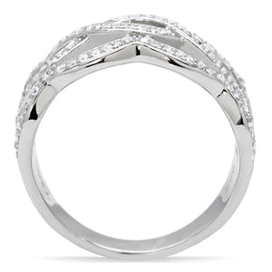 TS010 - Rhodium 925 Sterling Silver Ring with AAA Grade CZ  in Clear