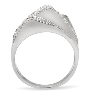 TS018 - Rhodium 925 Sterling Silver Ring with AAA Grade CZ  in Clear