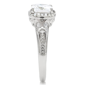 TS019 - Rhodium 925 Sterling Silver Ring with AAA Grade CZ  in Clear