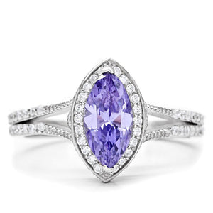 TS024 - Rhodium 925 Sterling Silver Ring with AAA Grade CZ  in Tanzanite