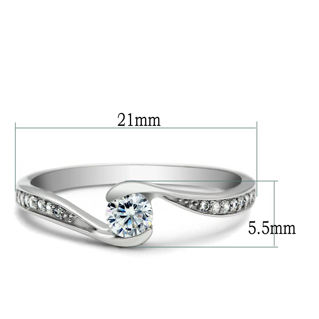 TS041 - Rhodium 925 Sterling Silver Ring with AAA Grade CZ  in Clear - Joyeria Lady