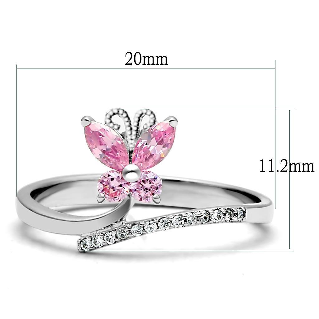 TS042 - Rhodium 925 Sterling Silver Ring with AAA Grade CZ  in Light Rose - Joyeria Lady